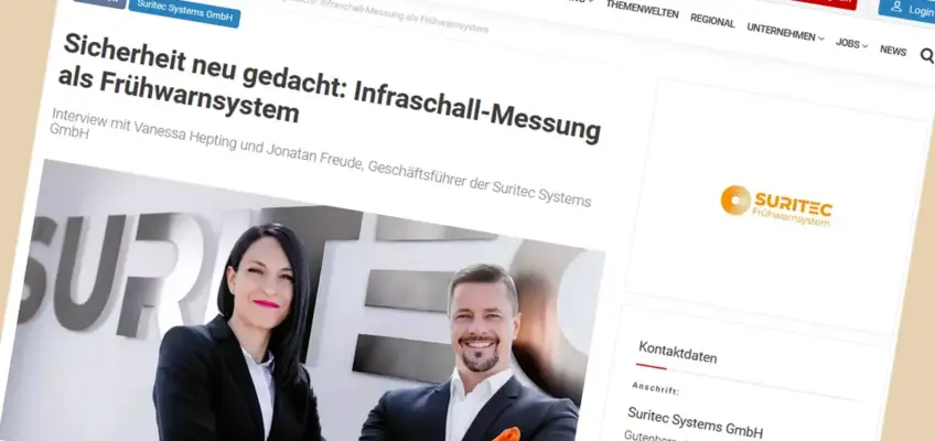 Infra Alarm - Suritec Vanessa Hepting und Jonatan Freude Interview Wirtschaftsforum Sicherheit neu gedacht Infraschall-Messung als Frühwarnsystem